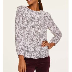 LOFT Geo Ruffle White Purple Lavendar Blouse Sz XS